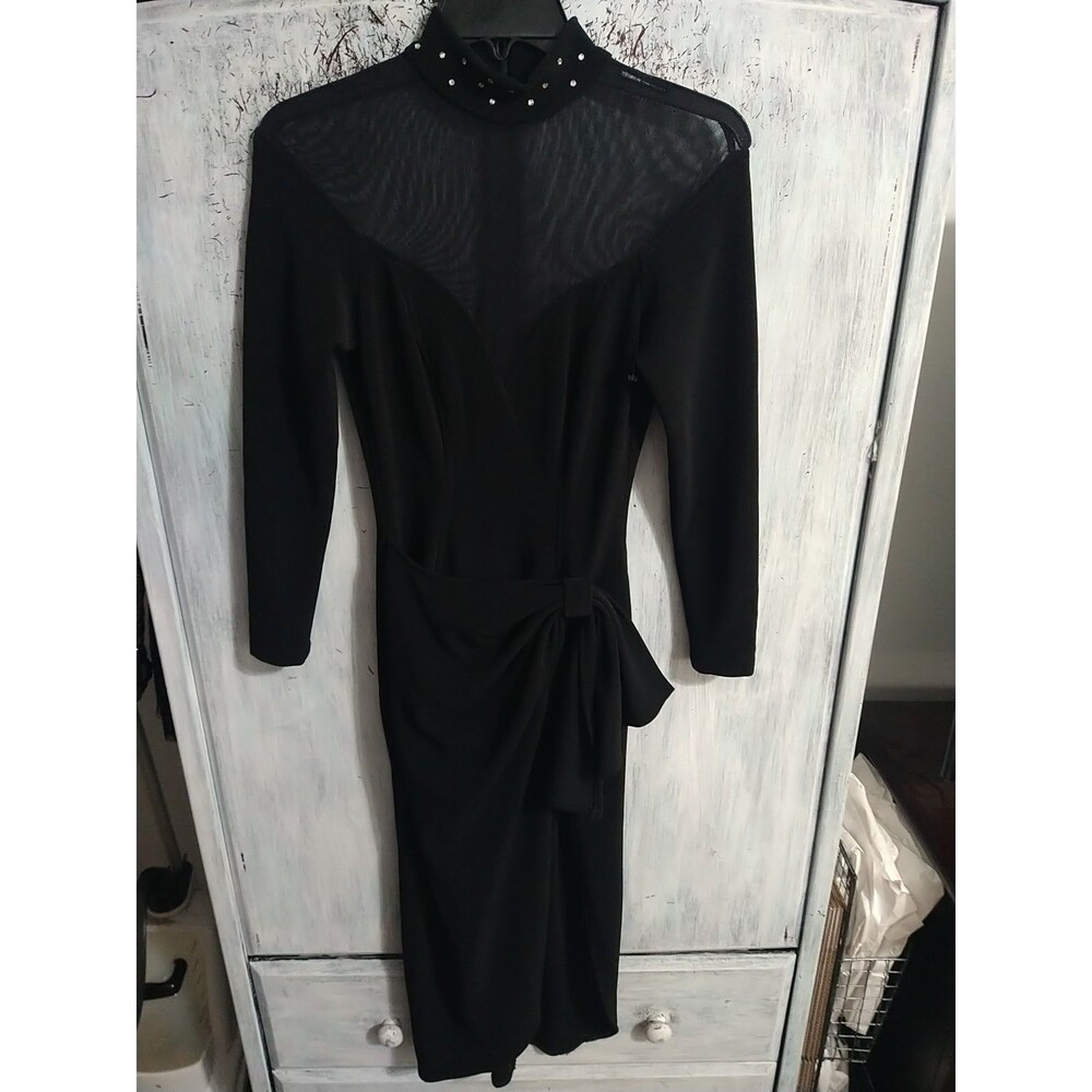 Bari-Jay Sheer Check Ls  Dress Sm Black Vintage Y2k Elegante Cocktail Party